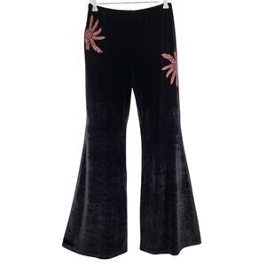 Solitaire by Ravi Khosla Black Velvet Pink Embroidered Flared Pants Women's M
